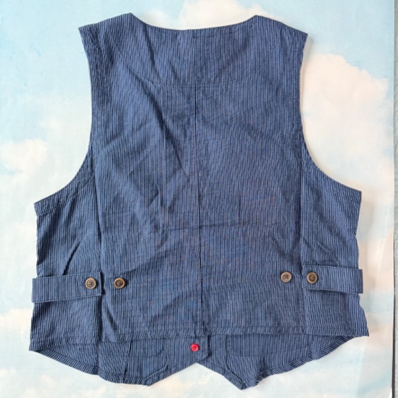J.CREW Vest Lightweight Indigo Stripe Patch Pockets DESTON WASH Layer (8) Preppy - Picture 3 of 7